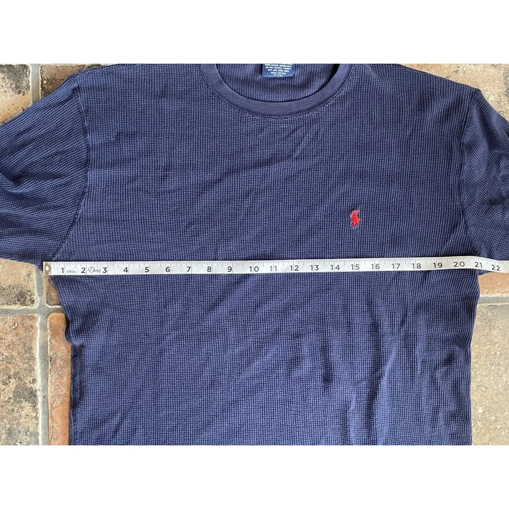 Polo Ralph Lauren Shirt Mens L Blue Waffle Knit Long Sleeve Sleepwear Casual